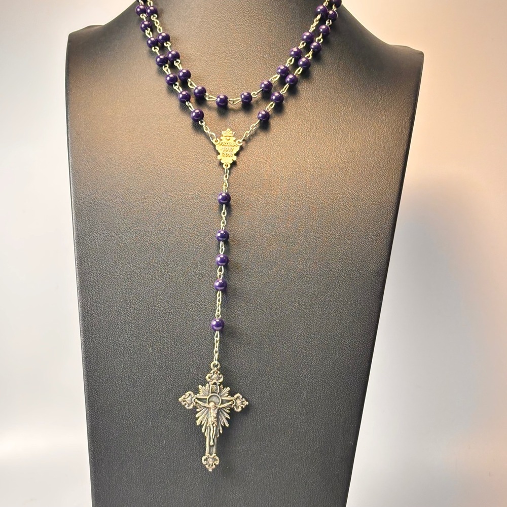 Fatima Rosary Necklace Purple Beaded Silver Tone 1917-2017 Goth Whimsygoth